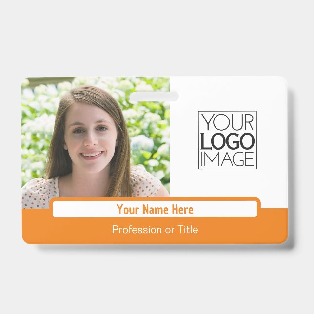 Modern Orange Colour Block Professional Photo Name Badge (Front)