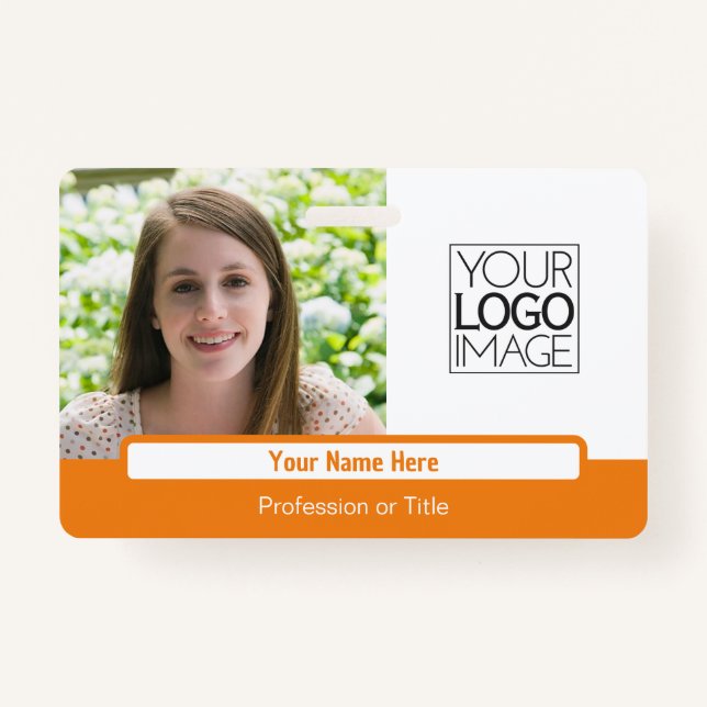 Modern Orange Colour Block Professional Photo Name Badge (Front)