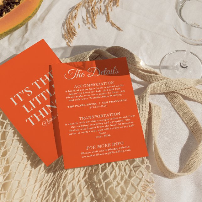 Modern Orange colourful Funky Retro Wedding Detail Enclosure Card (Creator Uploaded)