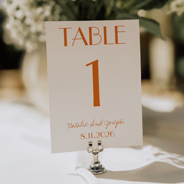Modern Orange Cream Whimsical Wedding Table Number (Creator Uploaded)