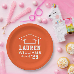 Modern Orange Custom Graduation Party Paper Plate
