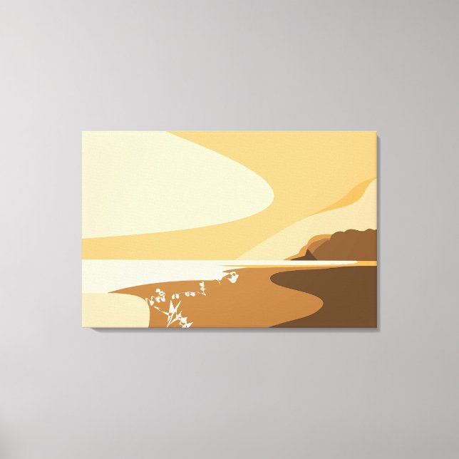 Modern Orange Digital Art Beach Seascape Canvas Print (Front)