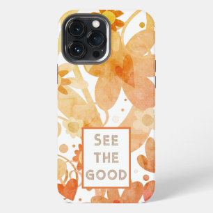 Modern Orange Floral Customizable Trendy Quote iPhone 13 Pro Max Case