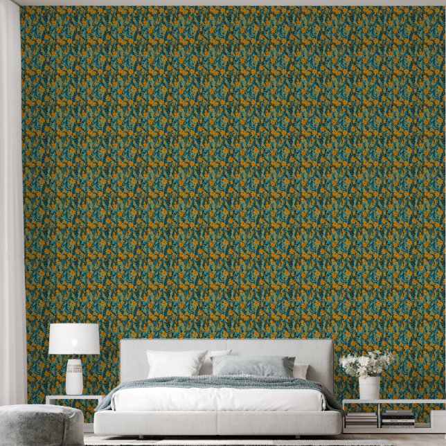 Modern, orange, floral, funky wallpaper (Bedroom)