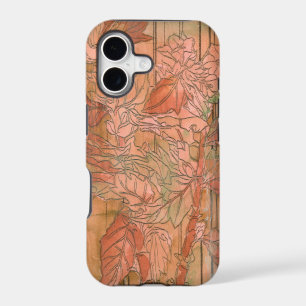 Modern Orange Floral Print on Stripped Background