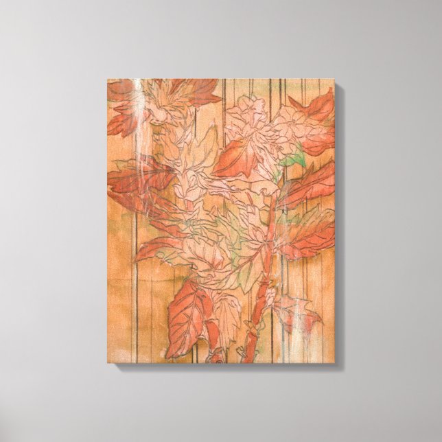Modern Orange Floral Print on Stripped Background (Front)
