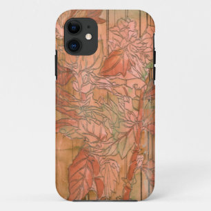 Modern Orange Floral Print on Stripped Background iPhone 11 Case
