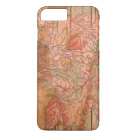 Modern Orange Floral Print on Stripped Background