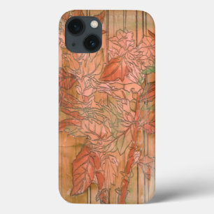 Modern Orange Floral Print on Stripped Background iPhone 13 Case