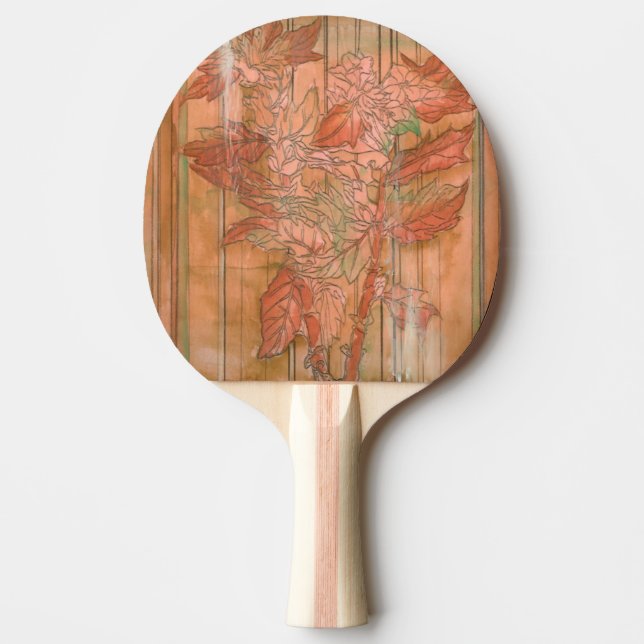 Modern Orange Floral Print on Stripped Background Ping Pong Paddle (Front)