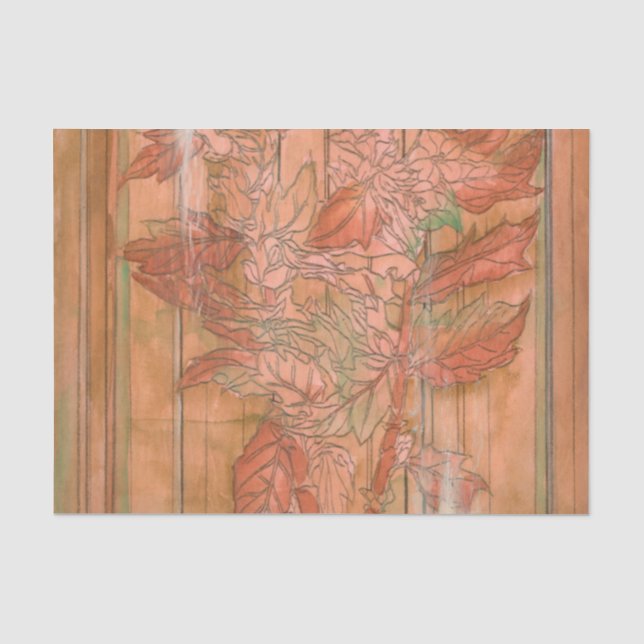 Modern Orange Floral Print on Stripped Background Tissue Paper (Front)