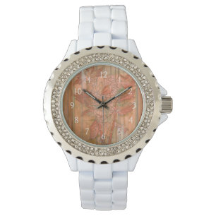 Modern Orange Floral Print on Stripped Background Watch