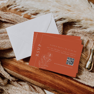 Modern Orange Floral Reply Card With QR Code