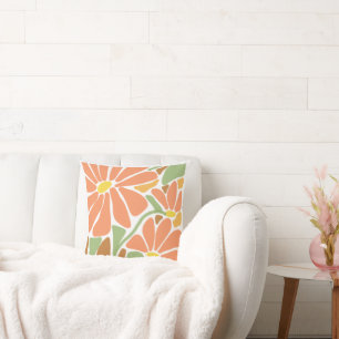 Modern Orange Floral Throw Pillow Bold Botanical