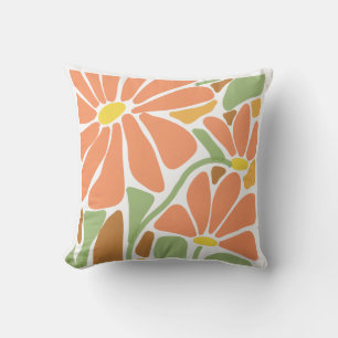 Modern Orange Floral Throw Pillow   Bold Botanical