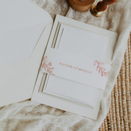 Modern Orange Floral Wedding Invite Belly Band Invitation Belly Band