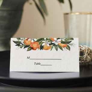 Modern Orange & Flowers Watercolor Place Card