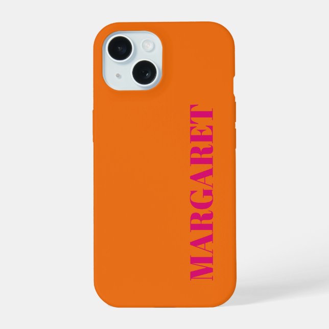 Modern orange fuchsia monogram name Phone Case (Back)