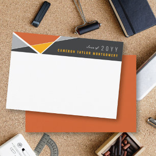 Modern Orange Geometric Block Graduation Note Card
