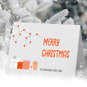 Modern Orange Gift Merry Christmas Illustration Holiday Card