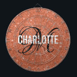 Modern orange glitter monogram name dart board<br><div class="desc">Modern orange glitter dart board with a white typography name and black monogram. Personalize with name and initial.</div>