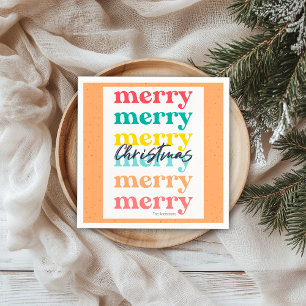 Modern Orange Gold Stars Colourful Merry Christmas Napkin