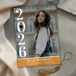 Modern Orange Graduation Cap Senior Photo Invitation