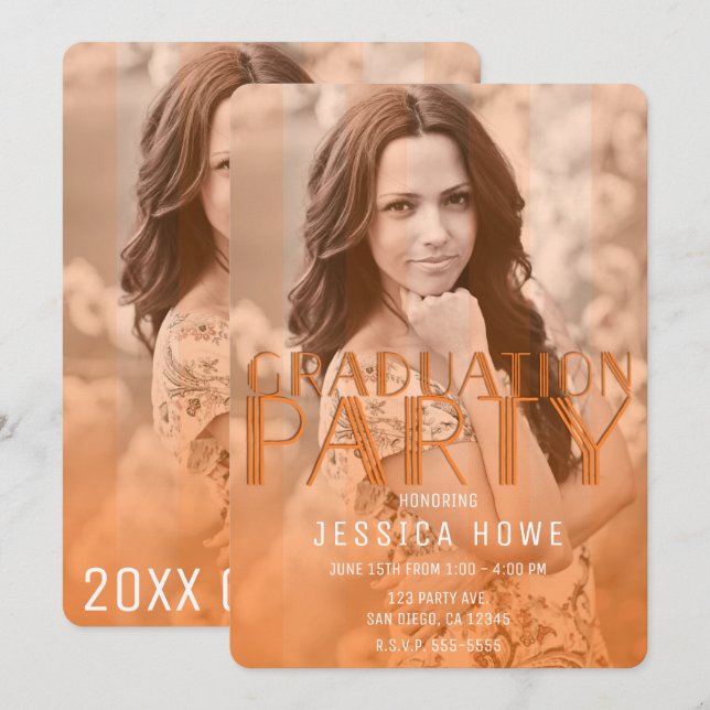 Modern Orange Graduation Party Graduate Photo Invitation (Front/Back)