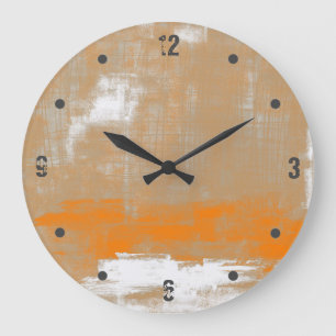 Modern Orange Gray White Abstract Large Clock