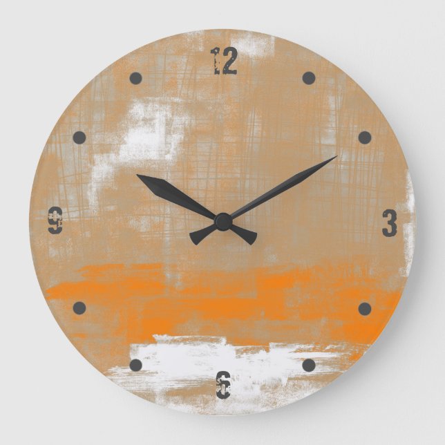 Modern Orange Gray White Abstract Large Clock (Front)