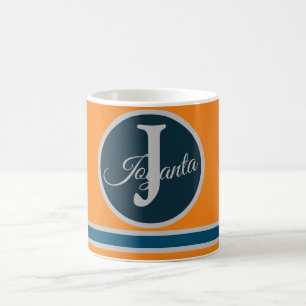 Modern orange greay blue Monogram Elegant Coffee Mug