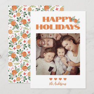 Modern Orange Green Citrus Christmas Family Photo Holiday Card