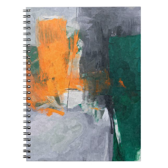 Modern Orange Green Gray Block Abstract Notebook (Front)