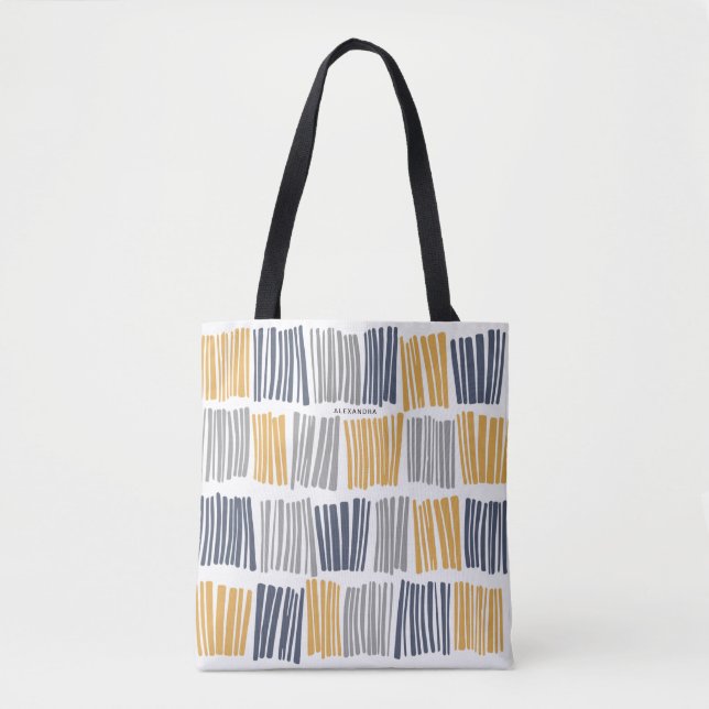 Modern Orange Grey Abstract Lines Tote Bag (Front)