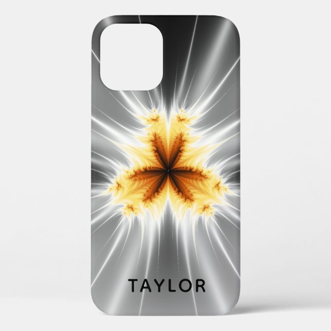 Modern Orange Grey Fractal Symmetry With Name Case-Mate iPhone Case (Back)