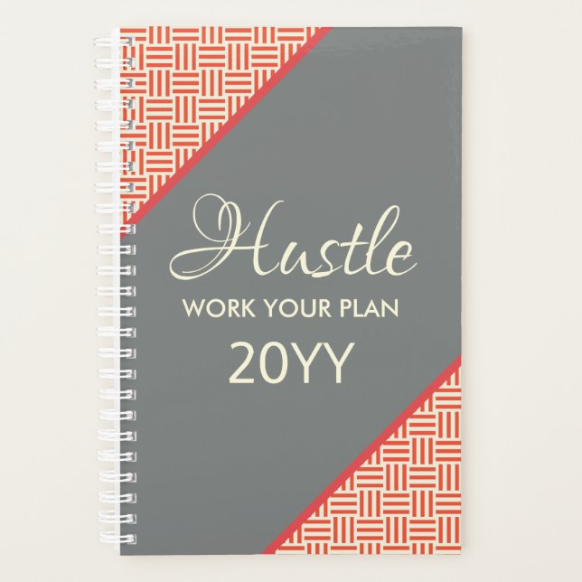 Modern Orange Grey Geometric Hustle 2019 Planner (Front)