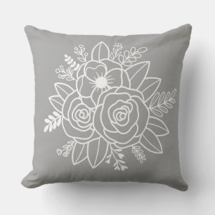 Modern orange & grey Housewarming white flowers Throw Pillow