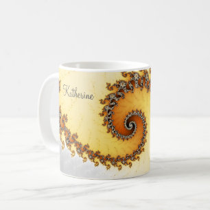 Modern Orange Grey Spiral Fractal With Name Coffee Mug