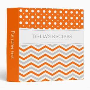 Modern orange, grey, white chevron and polka dot binder
