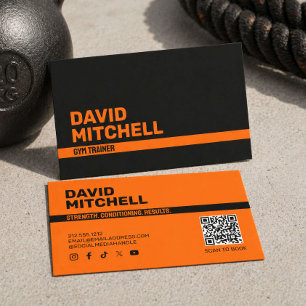 Modern Orange Gym Trainer Minimal Business Card