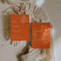 Modern Orange Hand Drawn Retro Summer Wedding