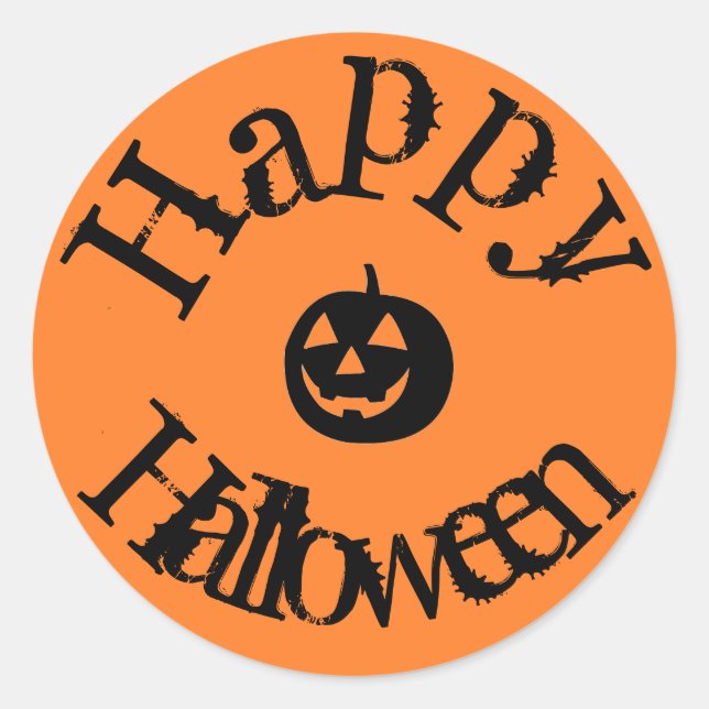 Modern Orange Happy Halloween Pumpkin Classic Round Sticker (Front)