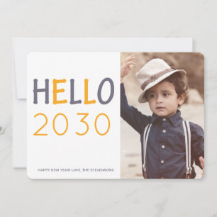 Modern orange Hello 2019 New Year typography photo Holiday Card