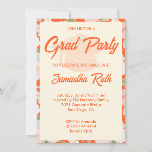 Modern Orange Ivory Floral Graduation Party Invitation