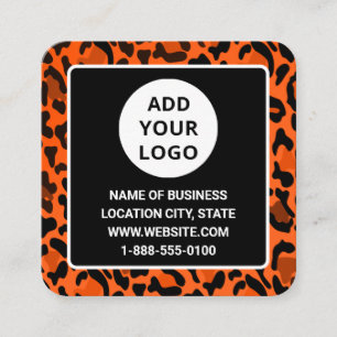 Modern Orange Leopard Print Custom Logo QR Code Square Business Card