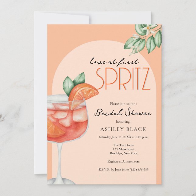 Modern Orange Love at First Spritz Bridal Shower Invitation (Front)