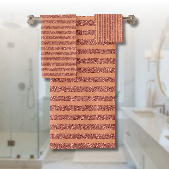 Modern Orange Mango Glitter Style Vertical Stripes Bath Towel Set (Creator Uploaded)