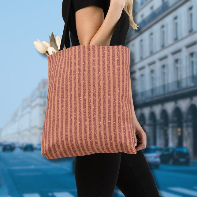 Modern Orange Mango Glitter Style Vertical Stripes Tote Bag (Creator Uploaded)