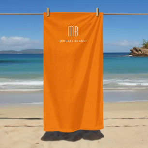 Modern Orange Monogram Beach Towel