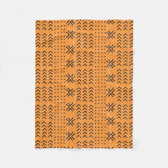 Modern Orange Mudcloth African Pattern Fleece Blanket (Front)